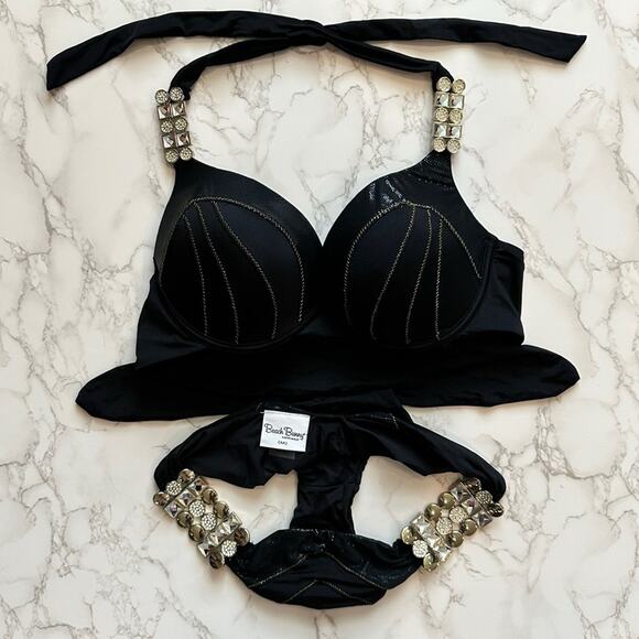 Beach Bunny Black Panthera Crystal Accents and Scrunch Bottom XL/M Set $300 - Picture 13 of 14
